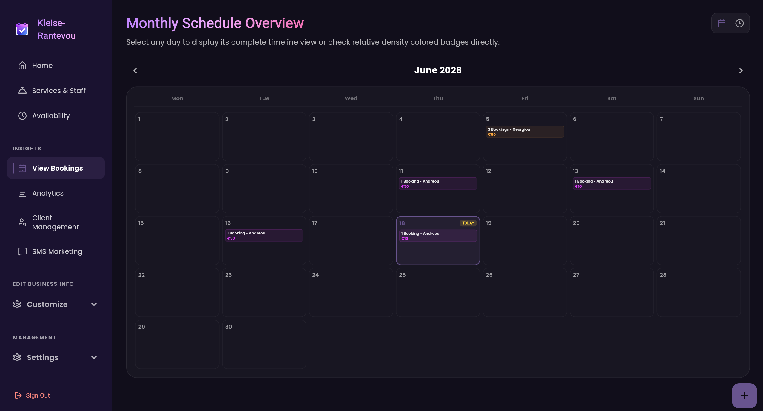 Calendar and Schedule Dashboard